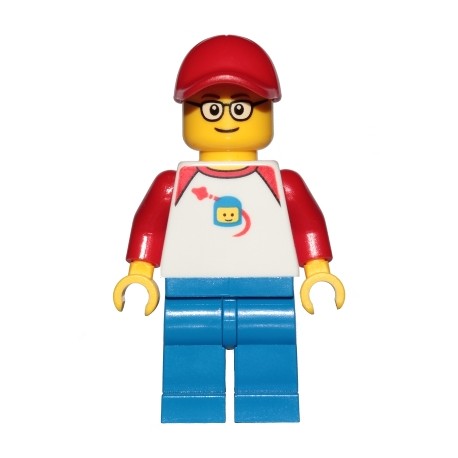 LEGO Minifigure - Homem - Camisa Espaço Clássico com Mangas Vermelhas, Pernas Azuis, Boné Vermelho